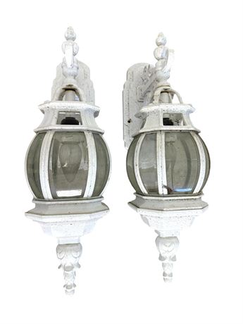 Matching Metal and Glass Globe Outdoor Lights