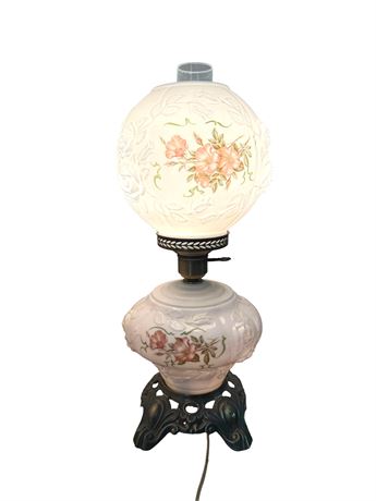 Puffy Hurricane Parlor Rose Milk Glass Lamp