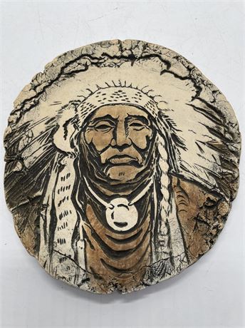 Clay Indian Chief Wall Plaque