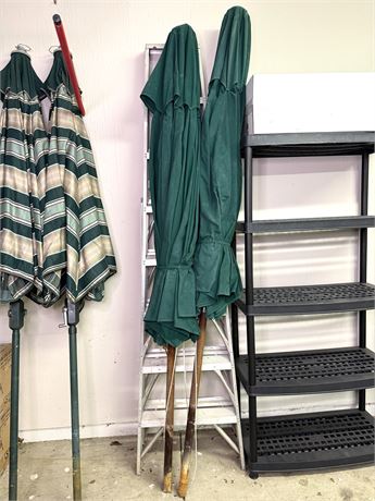 Two (2) Large Green Patio Umbrellas