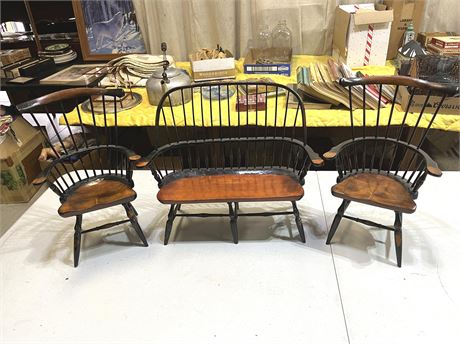 Handmade Wood Dollhouse Bench and Chairs