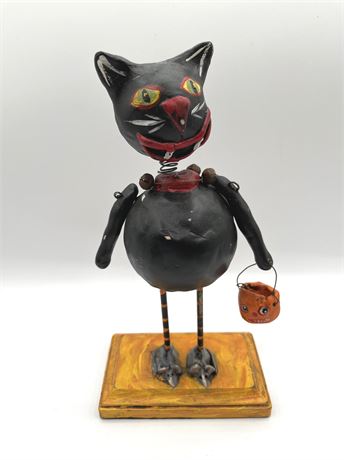 Halloween Smiley Black Cat Signed Folk Art Penny McCallister