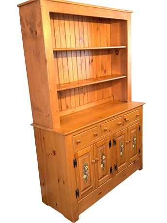 Pine Wood Two-Piece Hutch