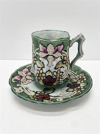 Majolica Style Teacup and Saucer