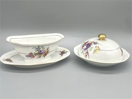 Victoria China Gravy Boat and Butter Dish