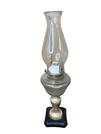 Antique Oil Lamp with Brass Base
