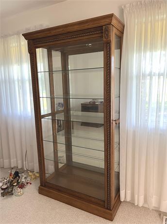 Oak Sliding Front Display Curio Cabinet