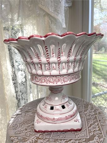 French Faience d'Art de Malicorne Pottery Open Work Compote