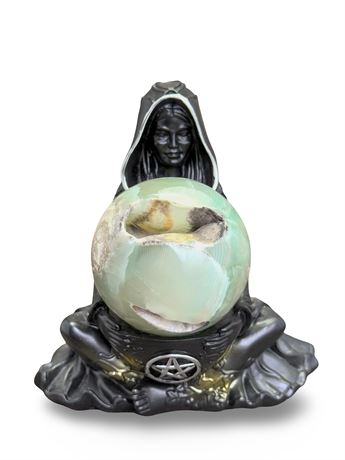 Natural Caribbean Calcite Sphere w/ Mother Earth Resin Holder