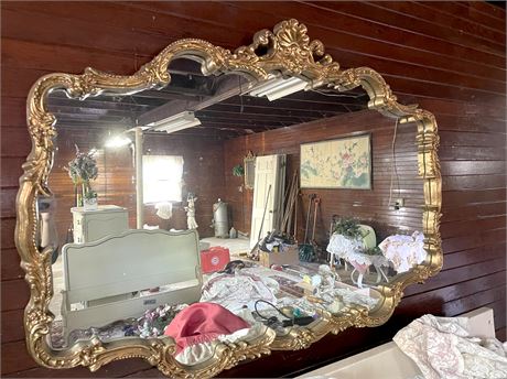 Large Gold Gilt Scalloped Wall Mirror