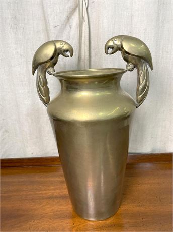 Parrot Two-Handle Brass Vase