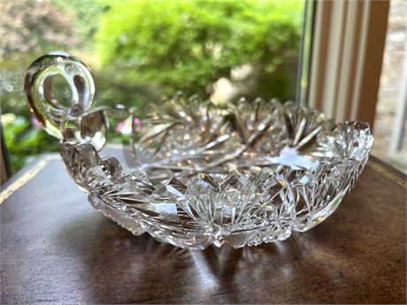 Crystal Cut Glass Bowl with Finger Handle