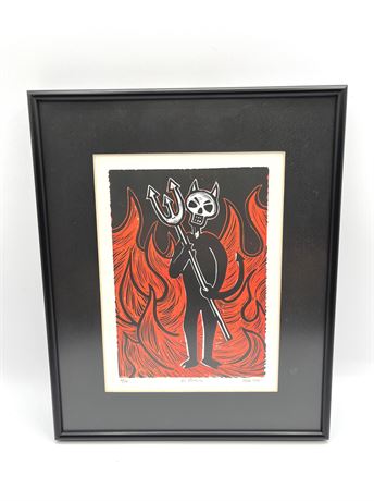 Day of the Dead Linocut - El Diablo/The Devil