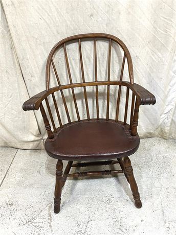 Antique Leather Seat Windsor Chair