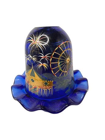 Fenton Signed "American Gallery" Cobalt Blue Fairy Lamp