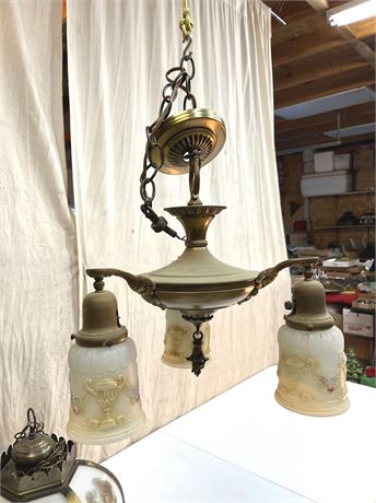 Antique Victorian Art Nouveau Triple Arm Chandelier