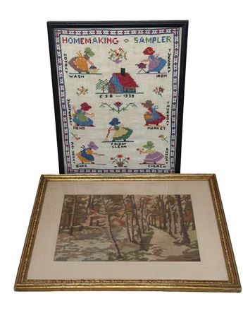 Framed Sampler and Needlepoint
