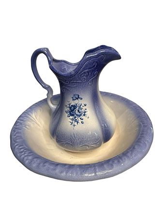 Blue Ironstone Wash Basin and Pitcher