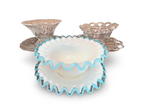 Fenton Aqua Crest Mayonnaise Bowl w/ Other Glass Bowls