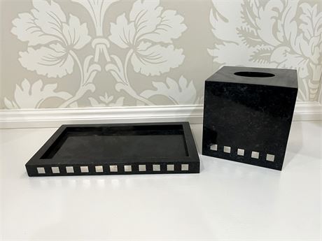 Black Marble Perfume Tray and Tissue Holder