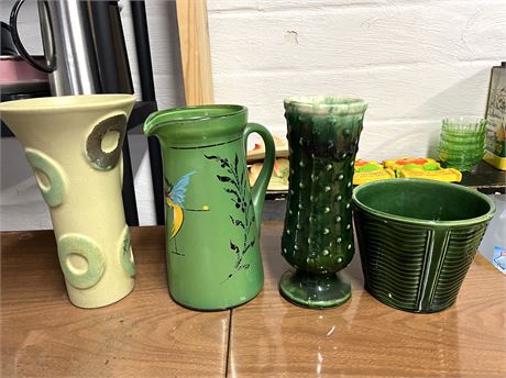 Green Vases and Pitcher including McCoy
