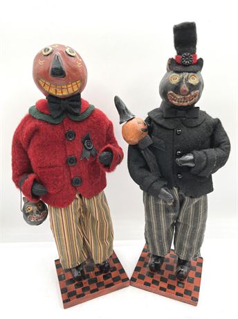 Folk Art Cat and Pumpkin Figures