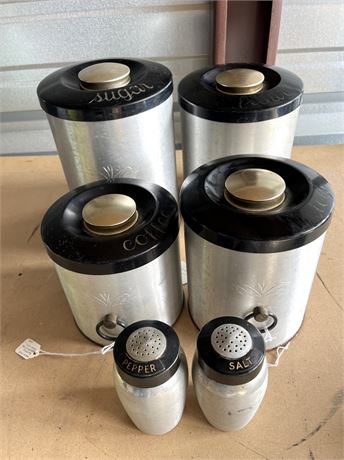 Vintage Aluminum Canister Salt-Pepper Set