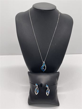 Blue Opal Pendant and Earring Set
