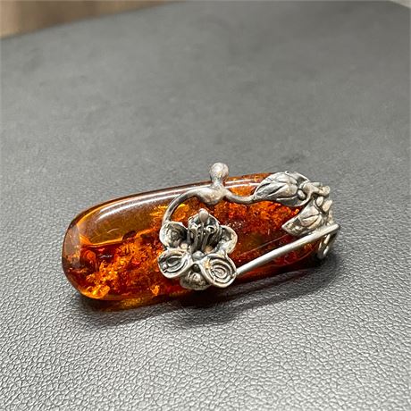 Amber Sterling Silver Pin