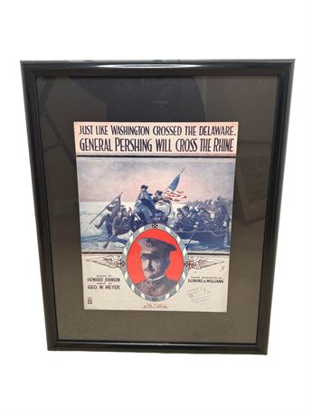 1918 WWI "Just Like Washington Crossed the Delaware" Sheet Music Cover Framed