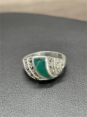 Green Nephrite Sterling Silver Ring