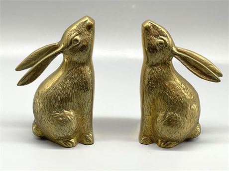 Brass Bunny Bookends