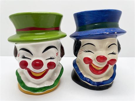 Two Clown Head Vases