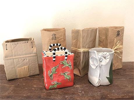 Harvey Craft Pop Art Ceramic Paper Bag Sculpture Vases