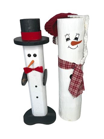 Wood Hand Painted Large Snowmen Standing Figures