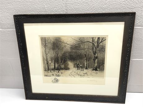 Antique Etching "The Bugle Call"