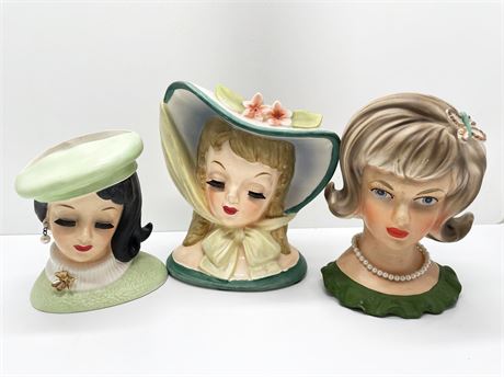 Three Lady Head Vases