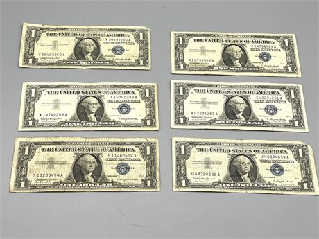 Six (6) 1957 Silver Certificates