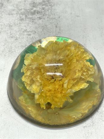 Large Lucite Yellow Flower Paperweight