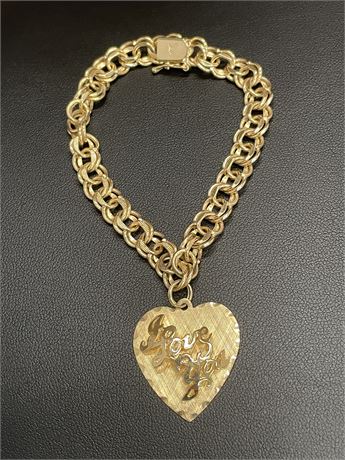 14kt Yellow Gold Heart Charm Bracelet