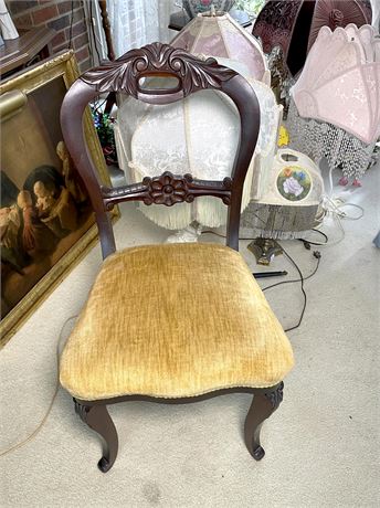 Carved Wood Yellow Velvet Parlor Chair
