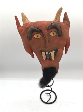 Primitive Folk Art Devil Face on Stand