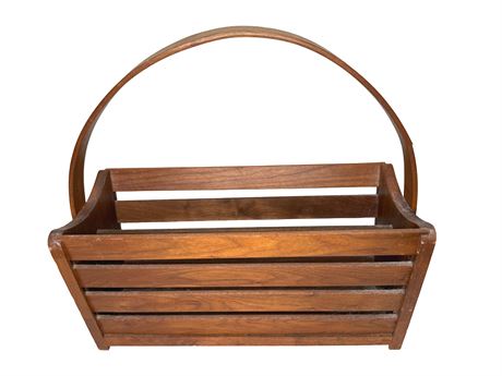 Vintage Wooden Slatted Magazine Basket