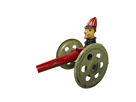 Mechanical Soldier with Cannon Tin Litho Toy