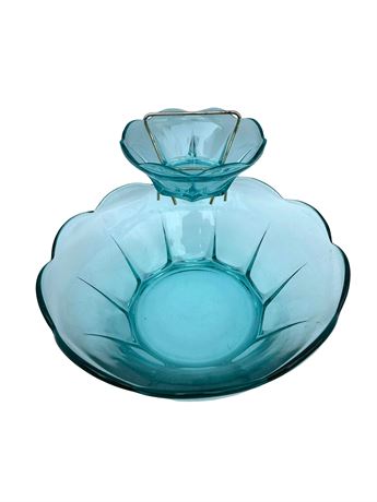 Anchor Hocking Swedish Modern Aquamarine Glass Chip & Dip Set