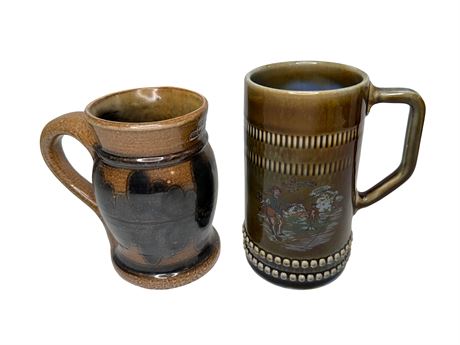 Two (2) Stoneware Beer Steins