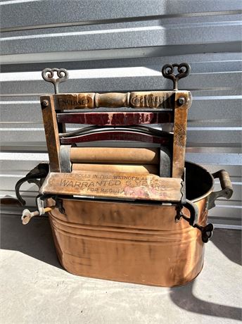 Early 1900s Hand Operated Wringer Washer w/ Copper Boiler Pot
