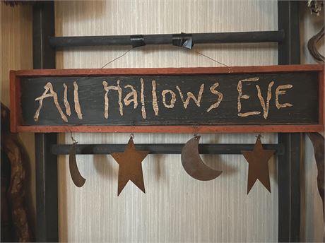 Hand Painted All Hallow's Eve Wood Sign (signed)