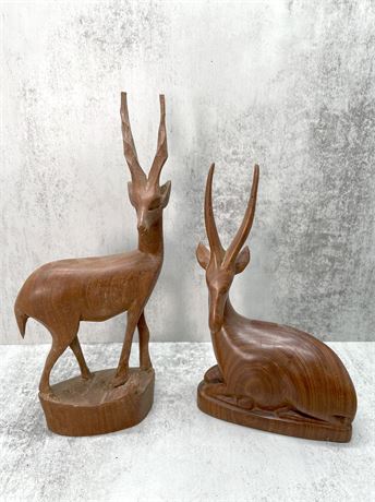Hand Carved Wood Antelope Deer