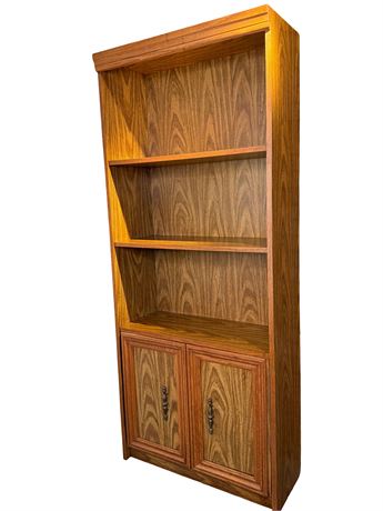 Oak Wood Bookcase with Lower Doors